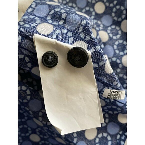 Michael Kors Tailored Fit Blue Button Front Shirt Large Contrast Collar Cuffs - Picture 11 of 12